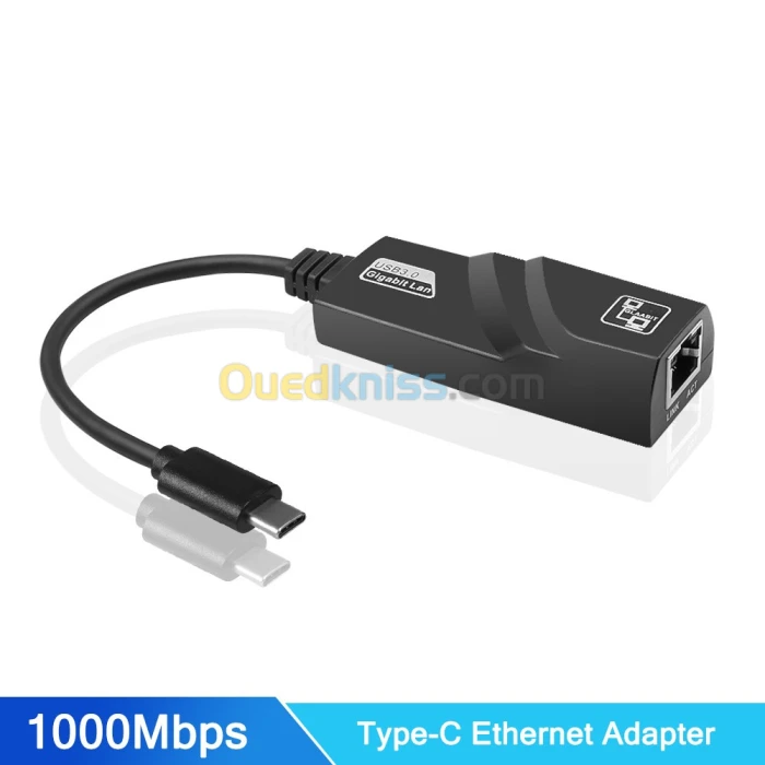 Adaptateur ethernet carte réseau USB type-c vers RJ45 LAN 1000Mbps Pour PC Laptop TV Box