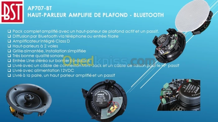 HAUT PARLEURS BLUETOOTH DE PLAFOND A ENCASTRER AMPLIFIE BST AP707-BT /REF : 7418