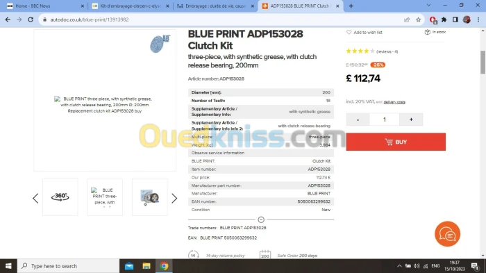 Kit D'embrayage BLUEPRINT Citroen C-Elysee 1.2 vti neuf. Made in UK.