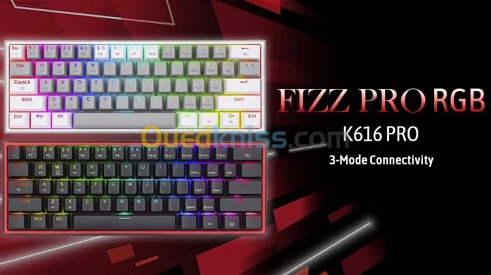 Redragon clavier mécanique gaming sans fil K616 Pro TKL, 5.0 BT/2.4 Ghz 60% Red swittch