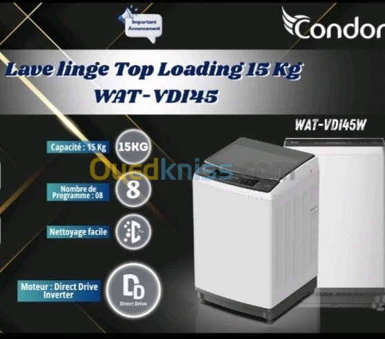 Promotion machine a laver condor 15kg top direct drive inverter grise