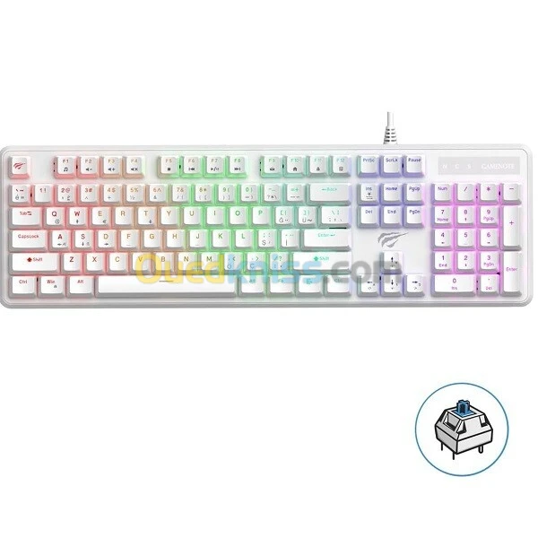 Clavier Mécanique Gamer HAVIT MIX COLOR KB870L Rétroéclairage RGB White