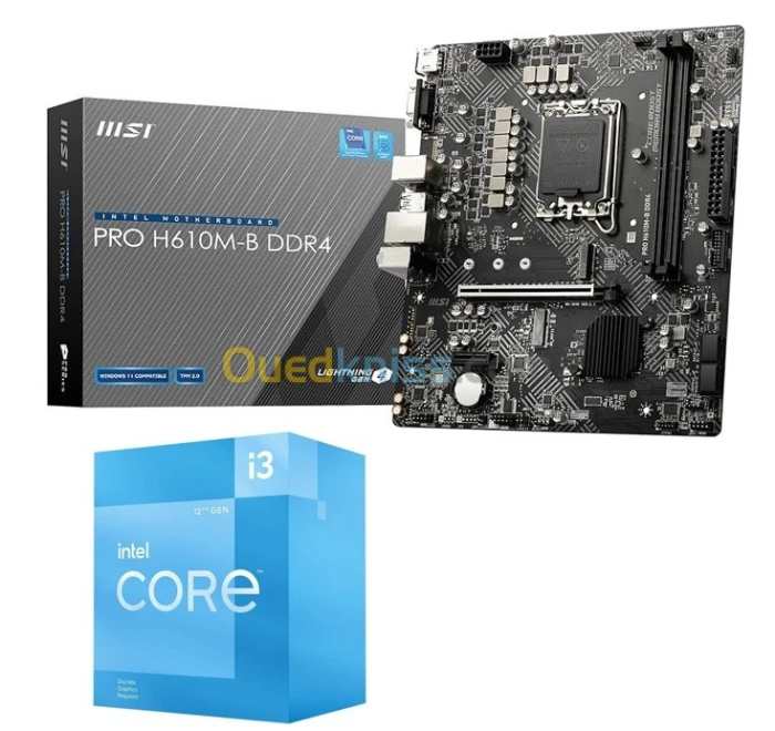 Kit CPU Intel i3-12100f (BOX) + Carte mère MSI PRO H610M-B