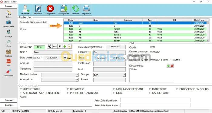 GDENT LOGICIEL DE GESTION CABINET DENTAIRE