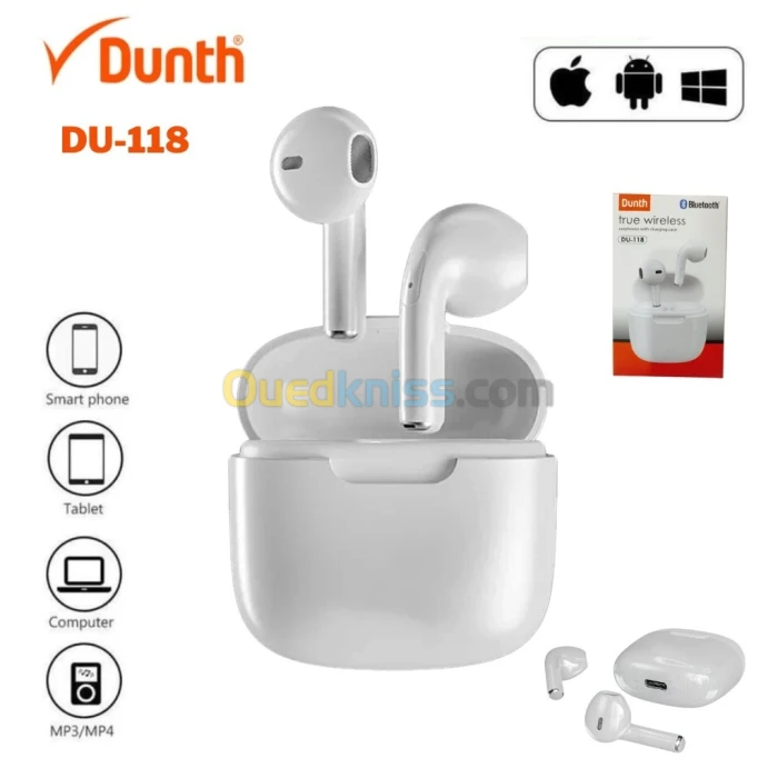 Écouteurs sans fil bluetooth, écouteur mains libres, couleur blanc DUNTH DU-T118