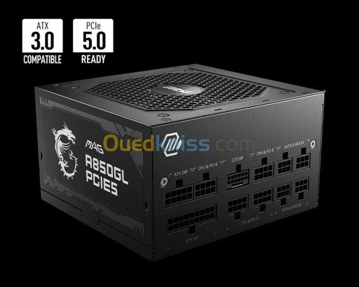 ALIMENTATION MSI MAG A850GL 850 WATTS 80PLUS GOLD PCIE5 BLACK