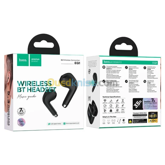 Airpods Hoco EQ1 - Ecouteurs Sans Fil Bluetooth 5.3 - 7H de Lecture Continue