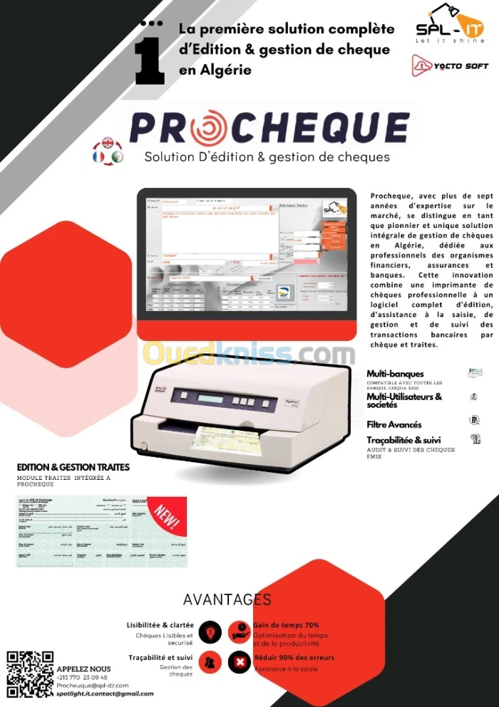 Procheque Solution d'impression Cheque / IMPRIMANTE CHEQUE / impression chèque / imprimante chèque/traites bancaires