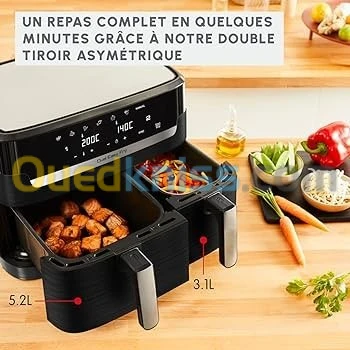 Friteuse sans huile MOULINEX 2700W Dual Easy Fry & Grill EZ905B20 8 programmes 8.3L (2 Tiroirs)