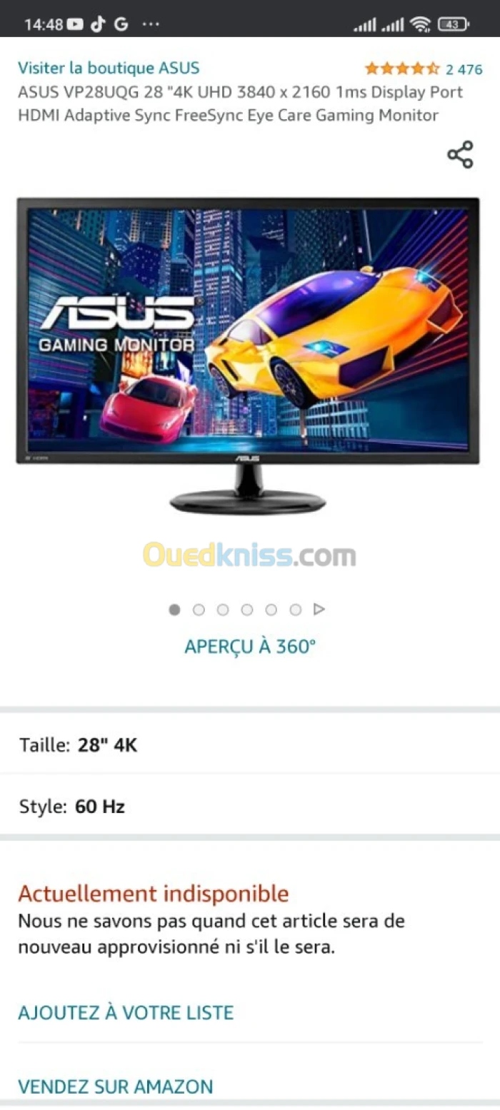 écran pc Asus 4K 60 FPS