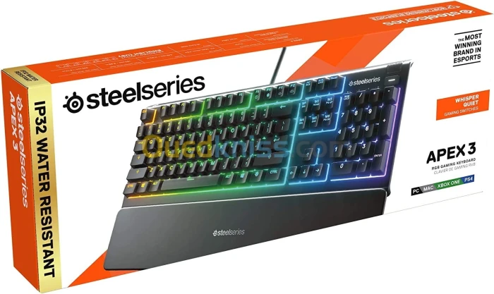 SteelSeries Apex 3 QWERTY Membrane / Aluminium / RGB / IP32