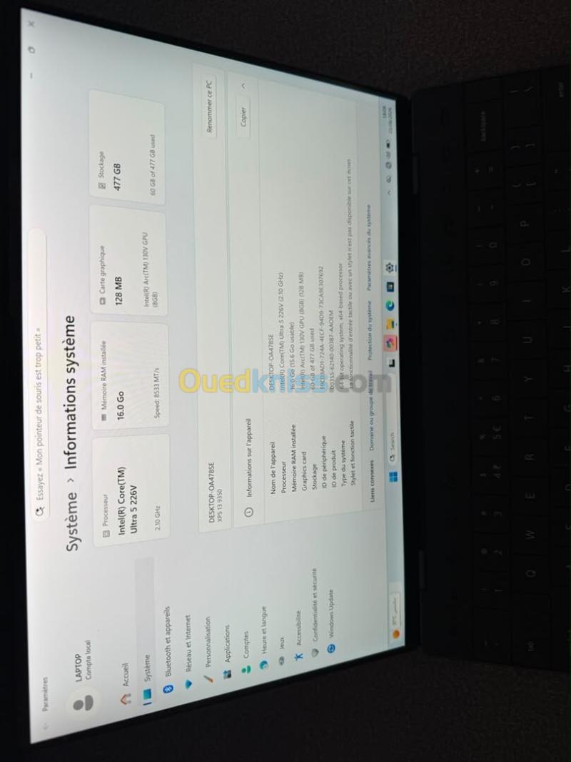 DELL XPS 13 9350 ULTRA 5 226V Ram 16 Gb Stockage 512 Gb 6