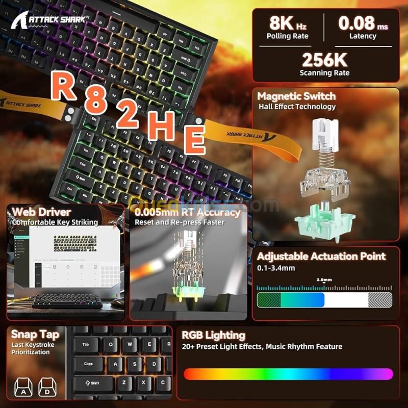 Clavier Attack Shark R82 HE (8KHz / Snap Tap / Rapid Trigger) 9