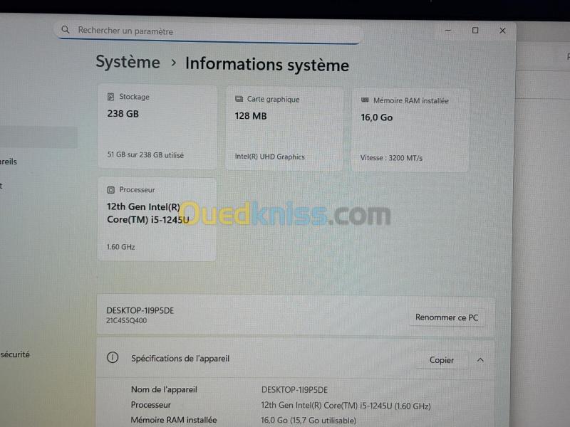 THINKPAD L15 TACTILE  / INTEL I5 12 EME / 16G / 256 / 15.6 FHD+CARTABLE 6