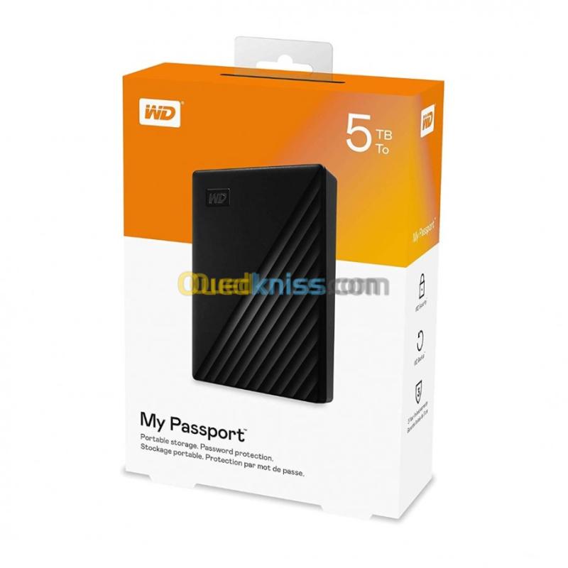 WD MY PASSPORT 5TB - DISQUE DUR EXTERNE HDD - USB 3.2 GEN 1 I USB 3.0 - BACKUP - ORIGINALE - BLACK