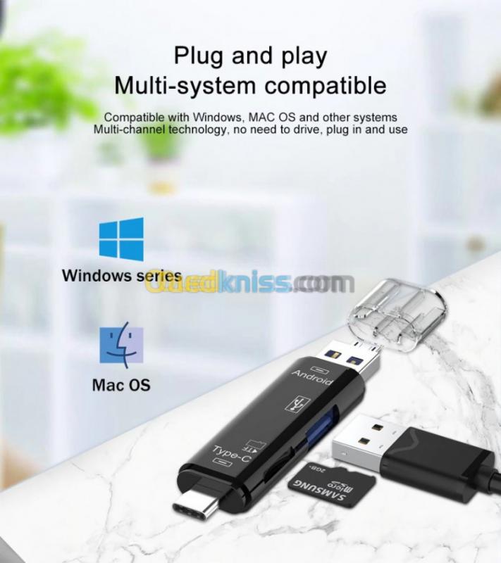  Lecteur Micro-SD OTG 5 en 1 USB 2.0 Type C Micro USB