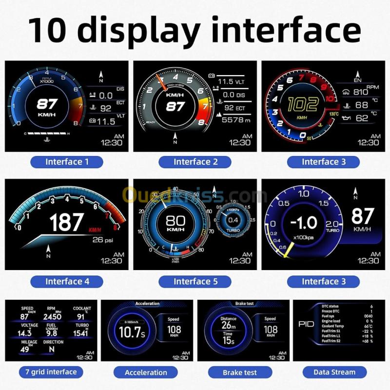 Affichage Tête Haute HUD Automobile  OBD2 + GPS, Écran LCD et 10 Alarmes 4