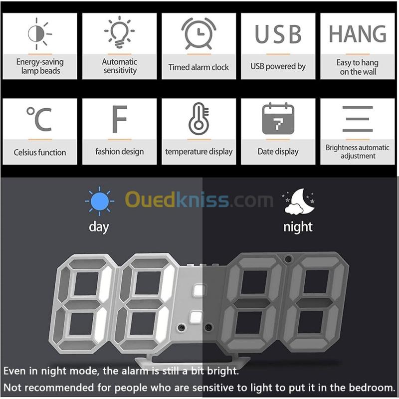 Horloge LED Murale 3D Blanche GH0720L Design Moderne 6