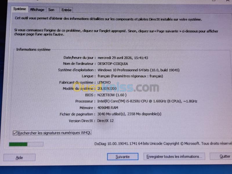 THINKPAD T480S / INTEL I5 8 EME / 4G / 256 SSD / 14 POUCE FHD 8