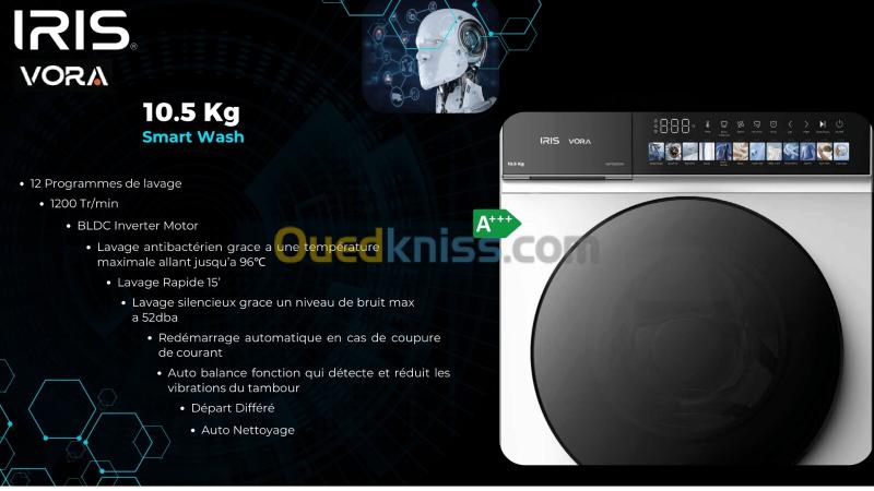 MACHINE A LAVER IRIS VORA 10.5KG (BLANC/NOIR) 2