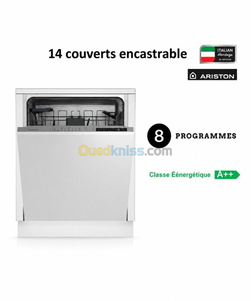 LAVE VAISSELLE ARISTON ENCASTRABLE 14 COUVERTS 8 PROGRAMMES A++