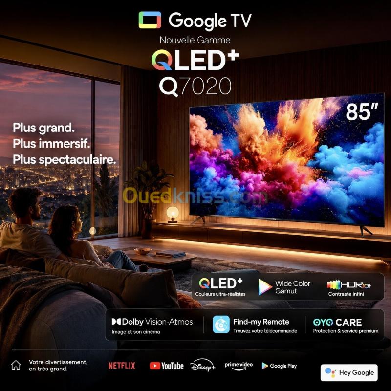 TV IRIS 85" QLED+ Q7020 GOOGLE TV 120 HZ 4K UHD SMART ANDROID 14 85 POUCES