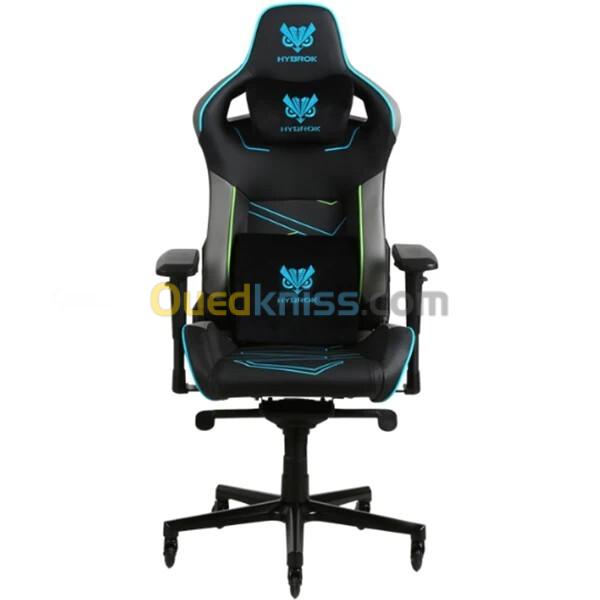 HYBROK AURORA - CHAISE GAMING CUIR PU - NOIR & BLEU - ACCOUDOIRS 4D - DOSSIER INCLINABLE 155 - BASE ALUMINIUM - COUSSINS RÉGLABLES - ORIGINAL 2