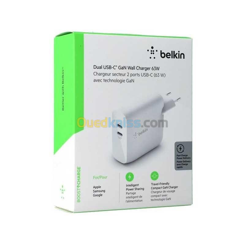  Adaptateur  BELKIN CHARG 2 ports USB-C 