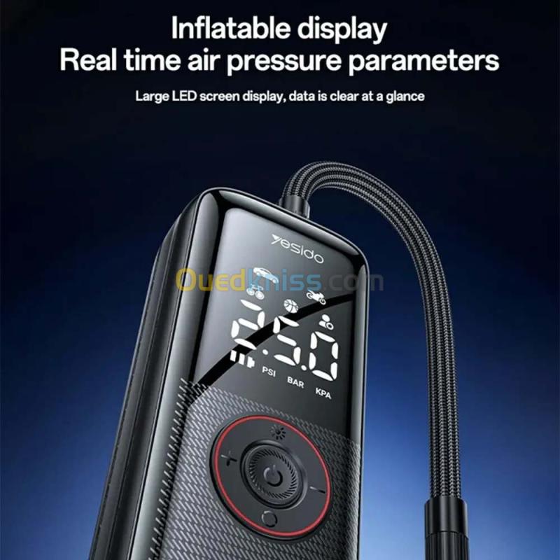YESIDO VC17 Compresseur d'Air Sans Fil 85W 5200mAh pour Pneus Voiture Moto Vélo Ballon 2