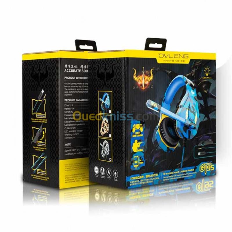 Casque Gaming Ovleng GT95 LED avec Microphone stéréo pour PS4 Smartphone - Bleu 2