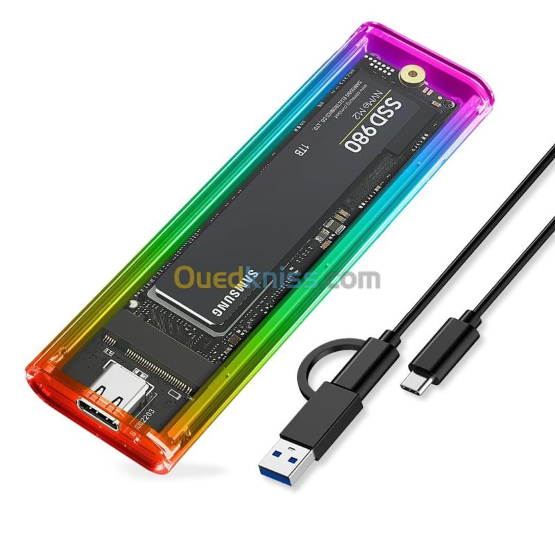 Rack Boitier disque dur SSD M.2 Double protocole NVME NGFF RGB USB 3.1 ...