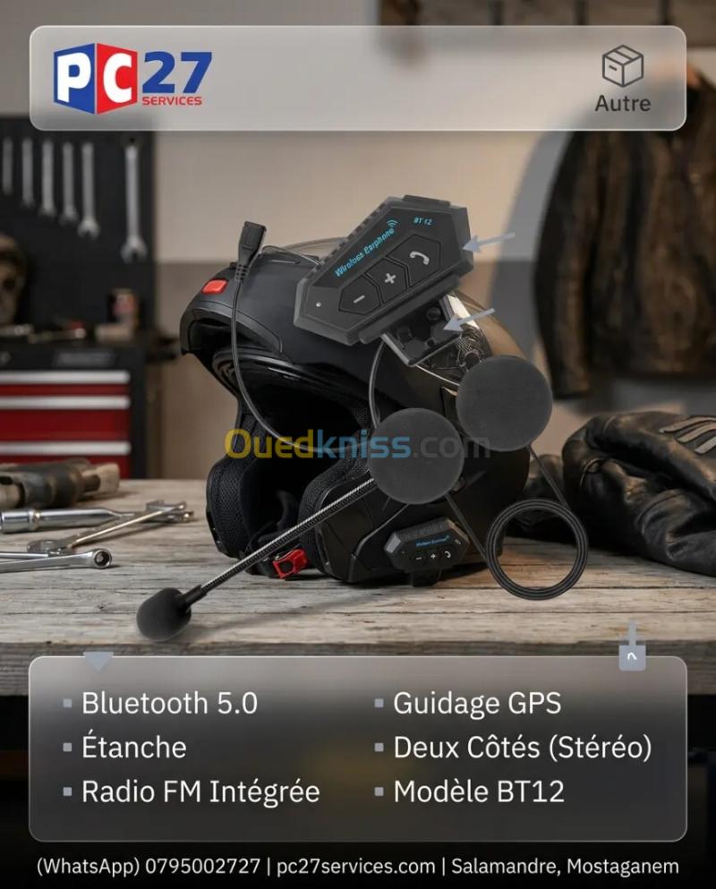 Écouteurs de moto sans fil Bluetooth 5.0 étanche FM GPS deux côtés BT12 /SKU: 5598 9