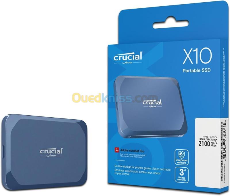 Disque dur ssd externe Crucial X10 6 TB UP TO 2100 MB/s