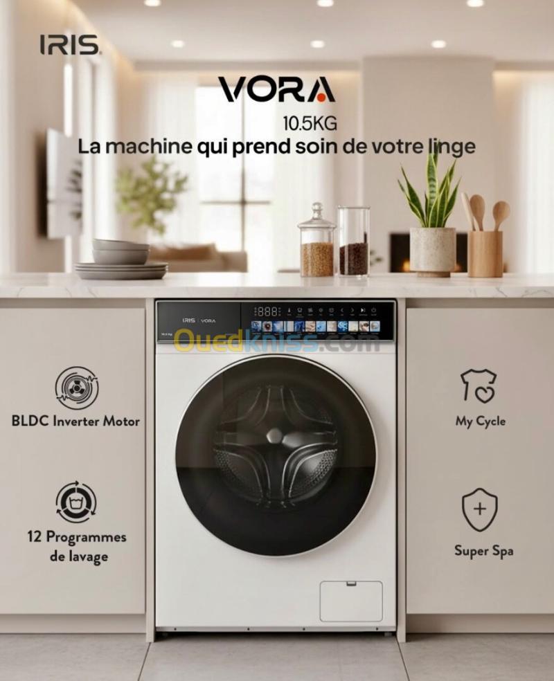 MACHINE À LAVER IRIS VORA 10.5 KG BLANCHE GARANTIE 10 ans