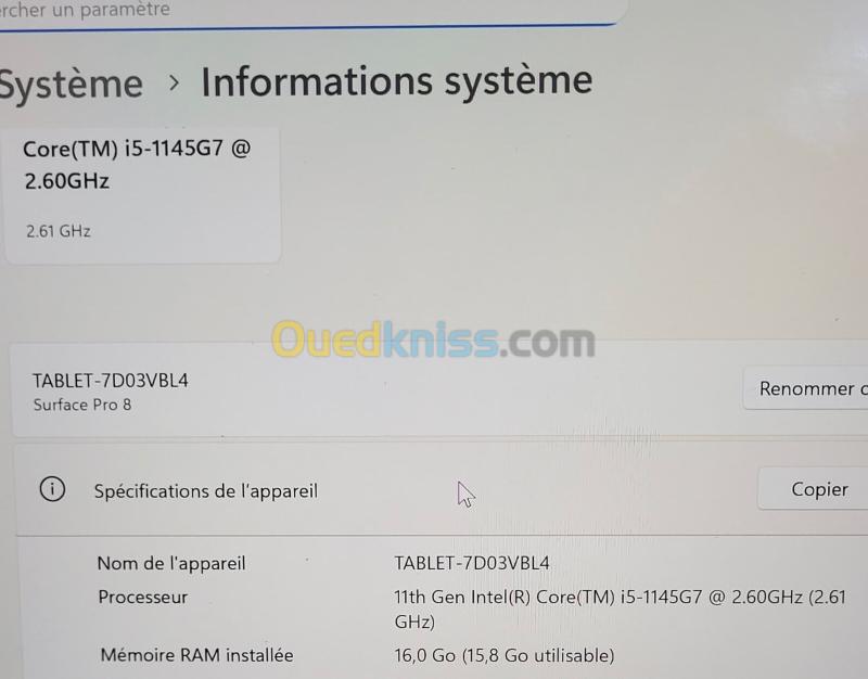 MICROSOFT SURFACE Pro 8 TACTILE - INTEL 11EME GEN i5-1145G7 - 16GB RAM - 256GB SSD - QHD 2880 x 1920 21