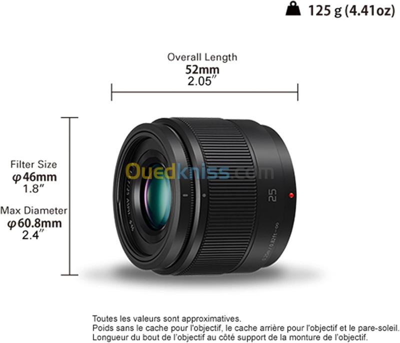 Panasonic Lumix G 25 mm f/1.7 ASPH H-H025 - Focale Fixe - Monture Micro 4/3 3
