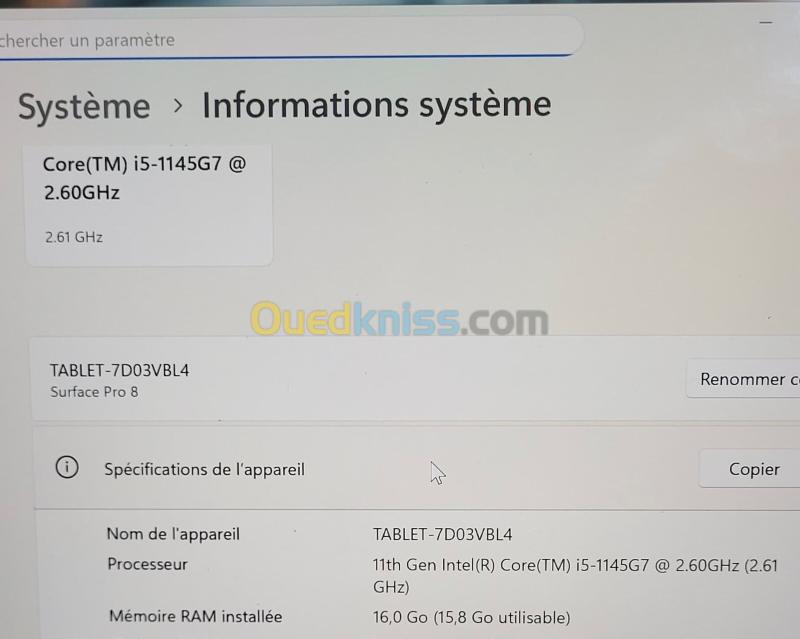 MICROSOFT SURFACE Pro 8 TACTILE - INTEL 11EME GEN i5-1145G7 - 16GB RAM - 256GB SSD - QHD 2880 x 1920 24