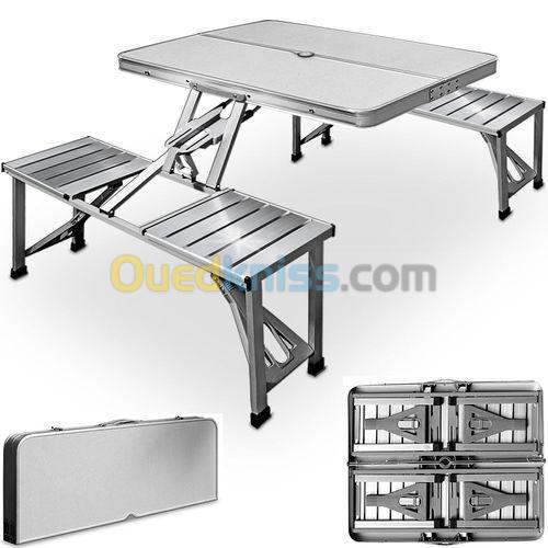  Table De Pique-Nique Portable - Aluminium - Fonction Mallette - 4 Sièges r