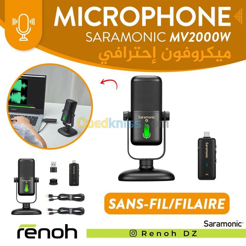  Microphone Professionnel Filaire/Sans-Fil SARAMONIC MV2000W Pour Podcast/Interview