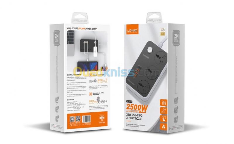  Multiprise - Ldnio SC3412 - 03 Prises - 04 Ports USB Universelles
