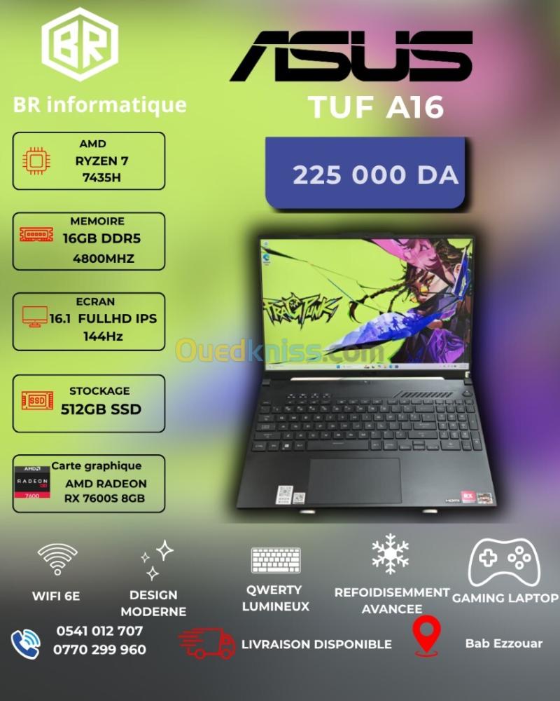 ASUS TUF A16 AMD RYZEN 7 7435H 16GB 512GB SSD NVME 16,1 FULLHD IPS 144HZ AMD RX 7600S 8GB