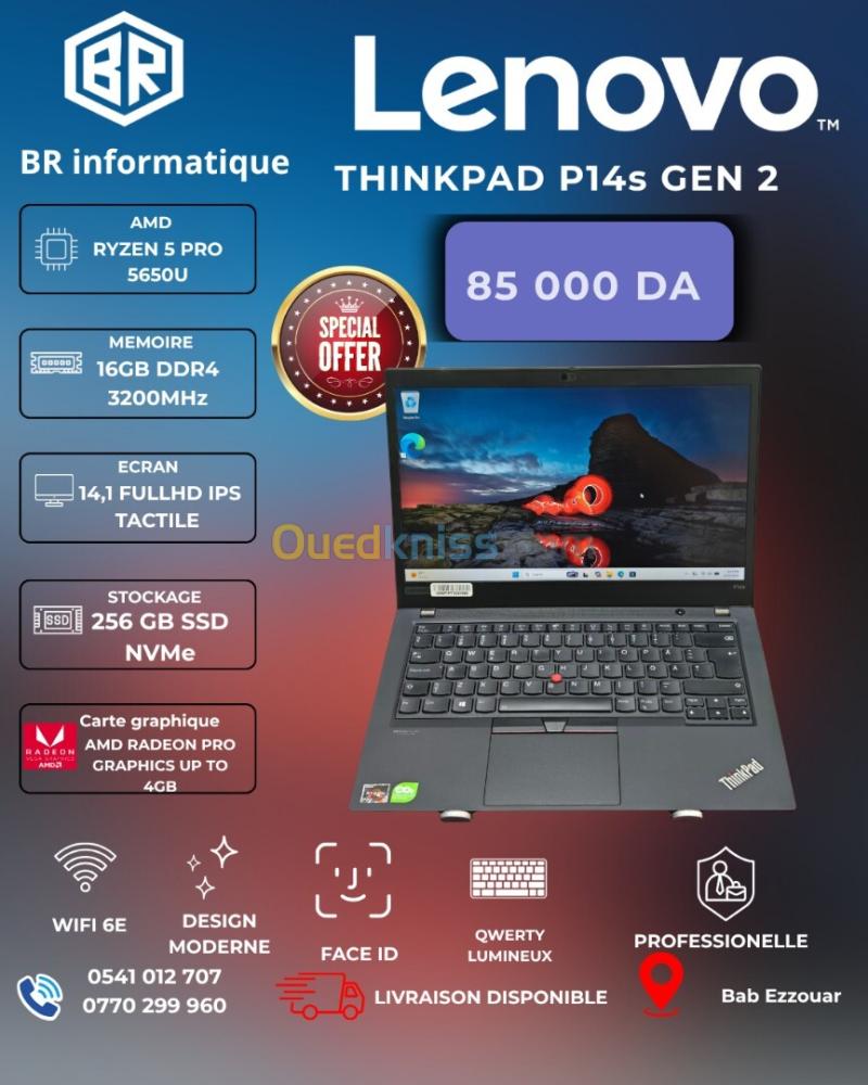 LENOVO THINKPAD P14s GEN 2 AMD RYZEN 5 PRO 5650U 16GB 256GB SSD NVME 14,1 FULLHD IPS TACTILE AMD RADEON PRO GRAPHICS