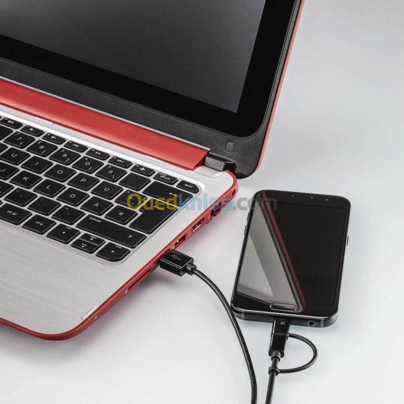 HAMA 178327 - CÂBLE 2-EN-1 MICRO USB + ADAPTATEUR USB TYPE-C - 1M - CHARGE & SYNCHRONISATION - NOIR