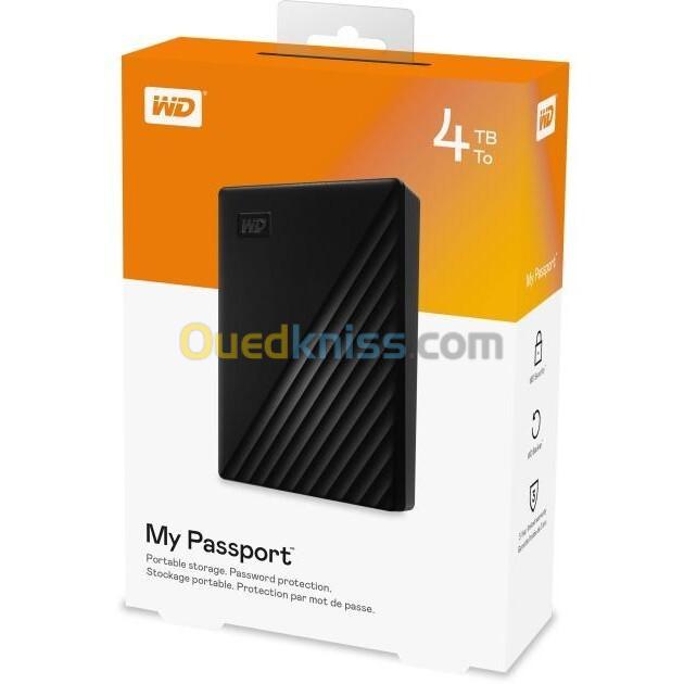 WD MY PASSPORT 4TB - DISQUE DUR EXTERNE HDD - USB 3.2 GEN 1 I USB 3.0 - BACKUP - ORIGINALE - BLACK