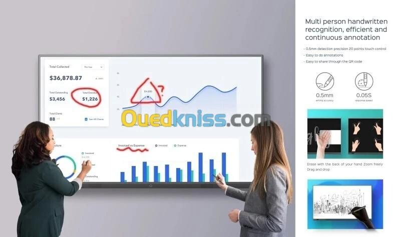 ECRAN INTERACTIF IRIS A95 PRO 75" - MTK9666 - 4G - 32G  - 4K 60HZ - TOUCH SCREEN - WIFI 5 - SUPPORT  3