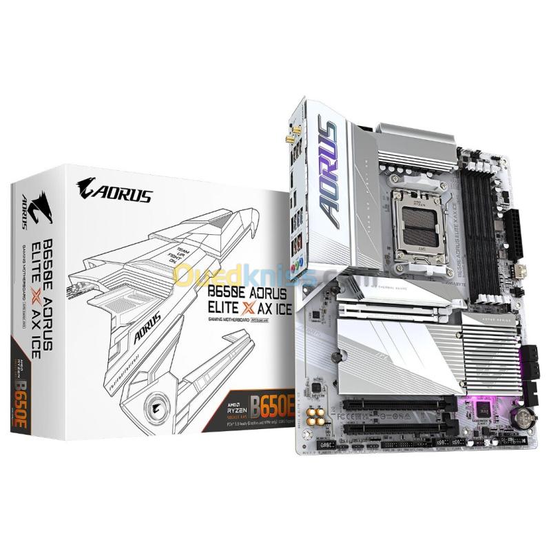 GIGABYTE B650E AORUS ELITE X AX ICE - CARTE MÈRE ATX - SOCKET AM5 - 4 x DDR5 - M.2 PCIe 5.0 - PCIe 5.0 X - WIFI 6E - BT 5.3 - LAN 2.5GBE - WHITE
