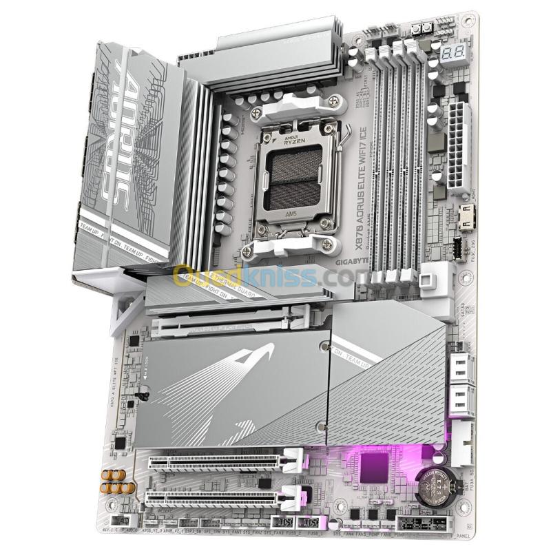 GIGABYTE X870E AORUS ELITE WIFI7 ICE - CARTE MÈRE ATX - SOCKET AM5 - 4 x DDR5 - 1 x PCIe 5.0 X16 - 4 x M.2 NVMe - WIFI 7 - BT 5.4 - LAN 2.5GBE - WHITE 3
