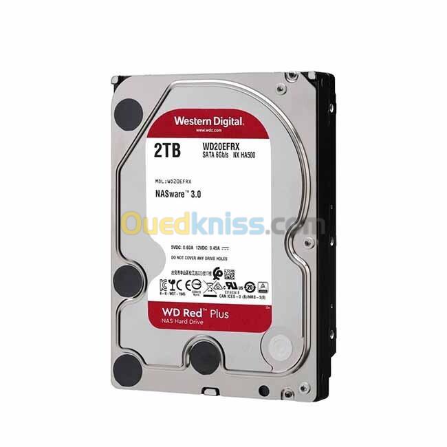 WD RED PLUS NAS WARE 2TB - DISQUE DUR HDD 3.5" - 5400 RPM - SATA 6 GB/S - 64MB CACHE - WD20EFPX