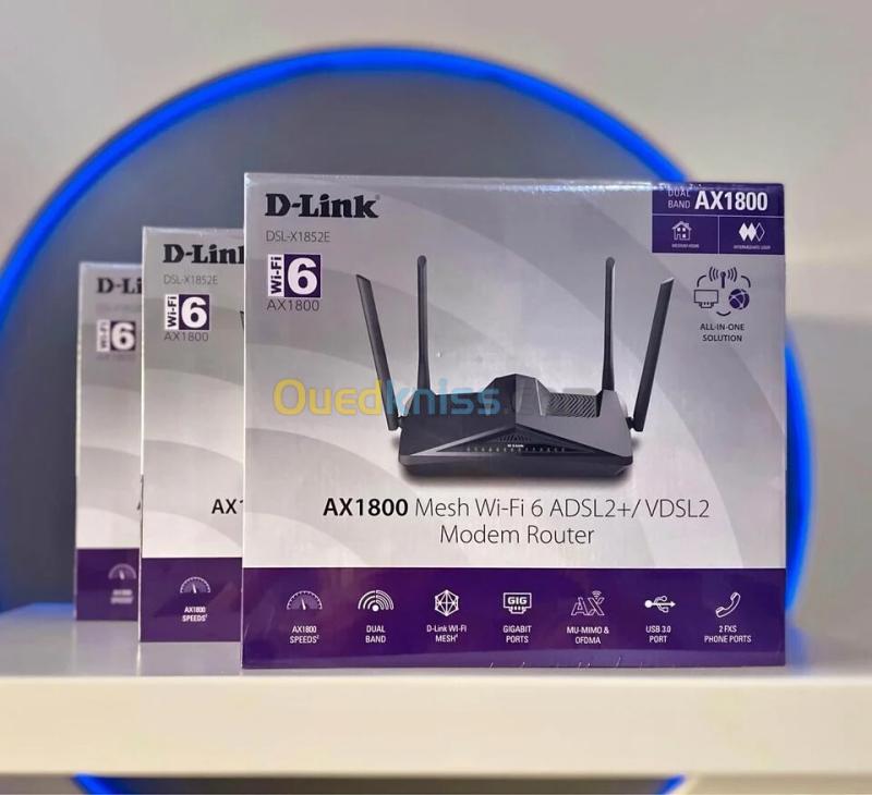 D-LINK DSL-X1852E - MODEM ROUTER AX1800 - WIFI6 MESH - ADSL2+/VDSL2 - DUAL CORE -1800 MBPS - MU-MIMO 2