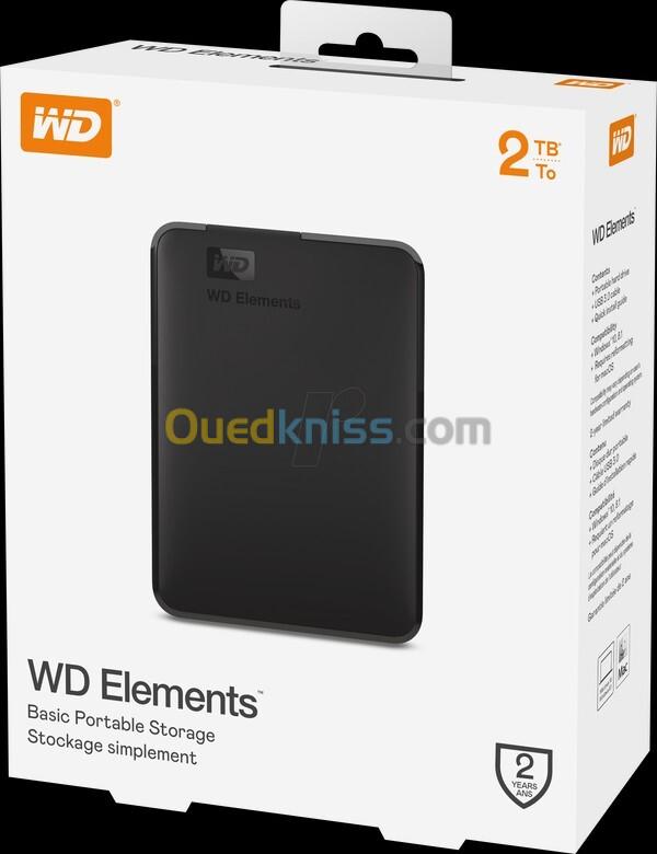 WD ELEMENTS 2TB HDD DISQUE DUR EXTERNE PORTABLE USB 3 0 PLUG AND PLAY -COMPATIBLE PC ET MAC -NOIR